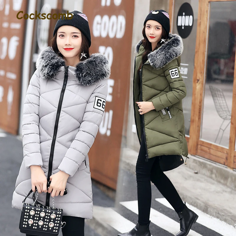 Женская хлопковая парка с капюшоном и воротником из искусственного меха|brand parka