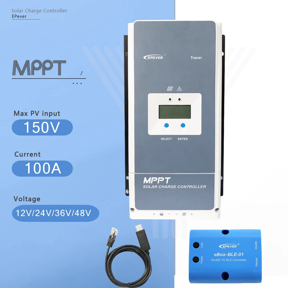 EPever Tracer10415AN 100A солнечное зарядное устройство MPPT контроллер 12 В 24 в 36 в 48 В Макс 150 в солнечная панель Входной регулятор с BLE/wifi/RS485 - Цвет: 100AN-RS485-BLE