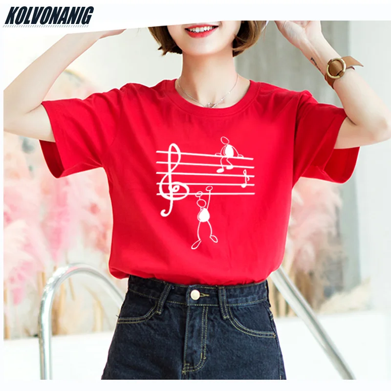 

Music Notes Funny Printed T Shirt Women's Summer Short Sleeve Animal T-Shirt Girl Hip Hop Casual Loose Tops Tshirts Harajuku