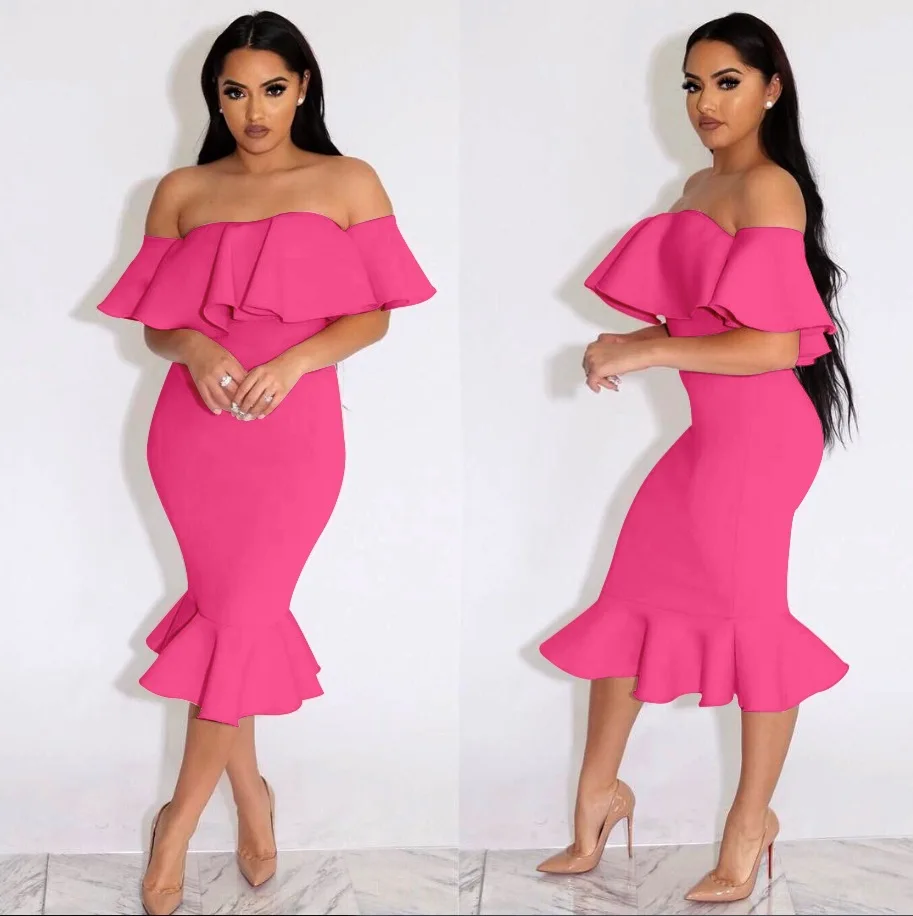 Женское платье с оборками OMILKA розовое белое Клубное средней длины без рукавов