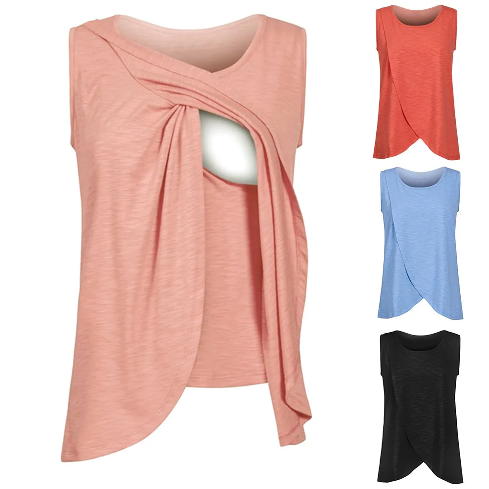 Women's Maternity Blouse Nursing Wrap Top Sleeveless Cap Double Layer T Shirt Pregnancy Shirts Ropa Maternal De Moda | Мать и ребенок