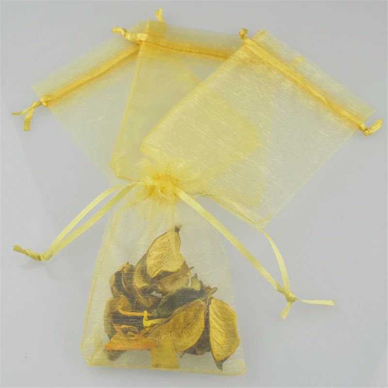 

wholesale 100pcs 13x18cm Organza gift bags Gold color Drawable Organza Bags Wedding Christmas Gift Bags free shipping