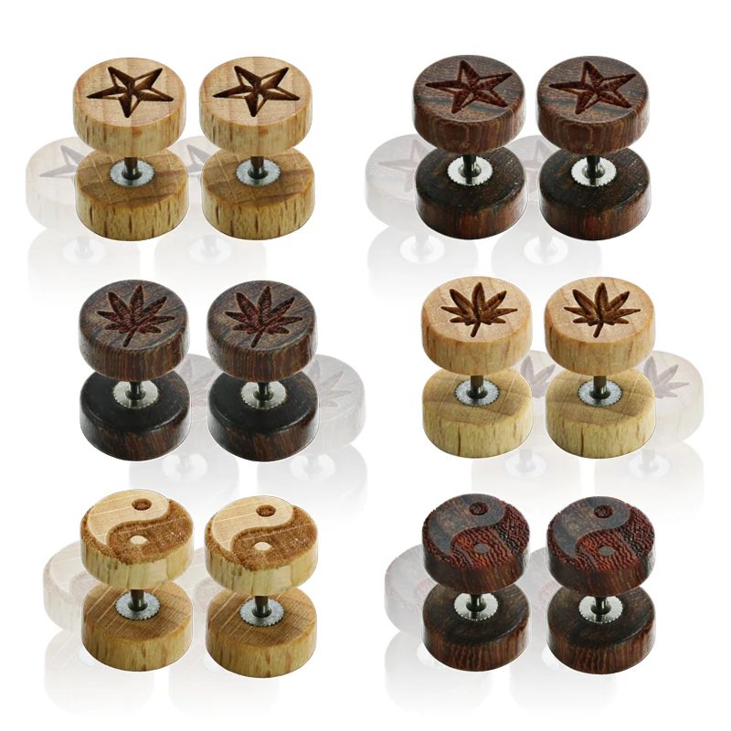 1 пара новые деревянные серьги гвоздики для женщин мужские в стиле панк