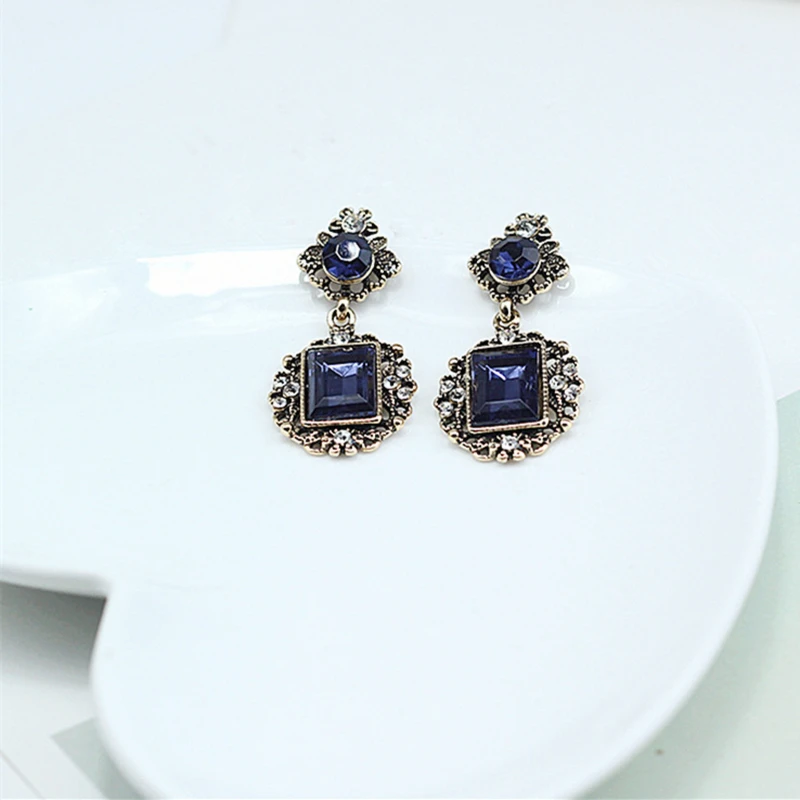 Женские винтажные серьги E0242 с кристаллами Королевского синего цвета