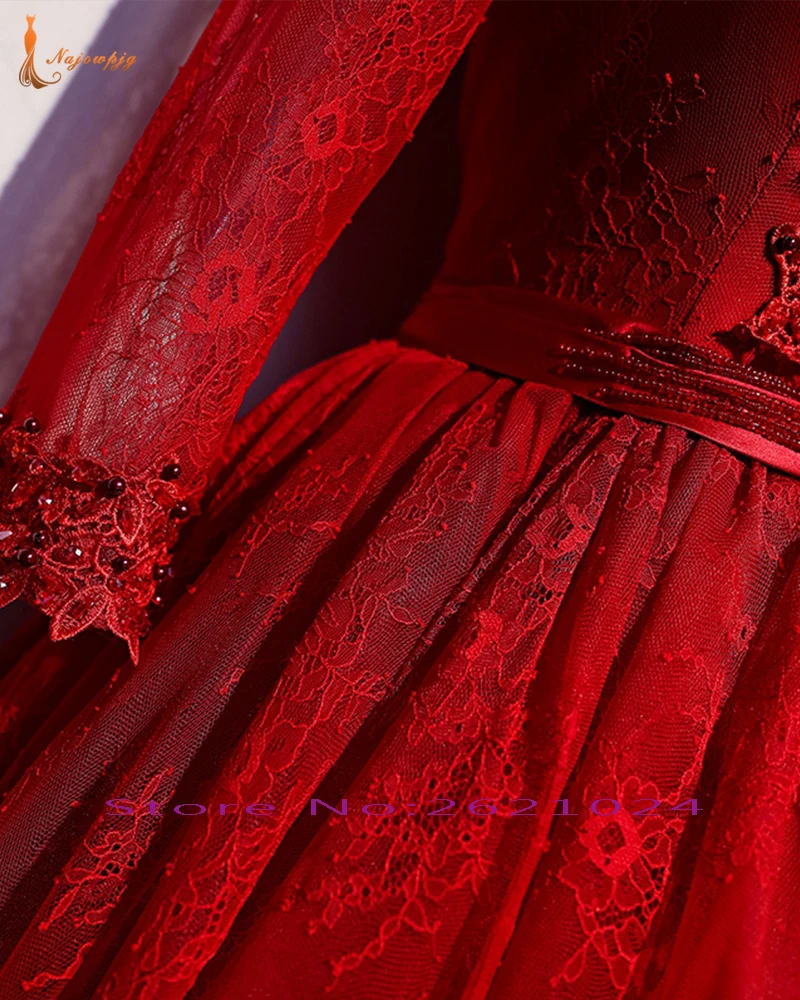 Новое поступление Красное Кружевное Вечерние платья Vestido De Festa с v-образным