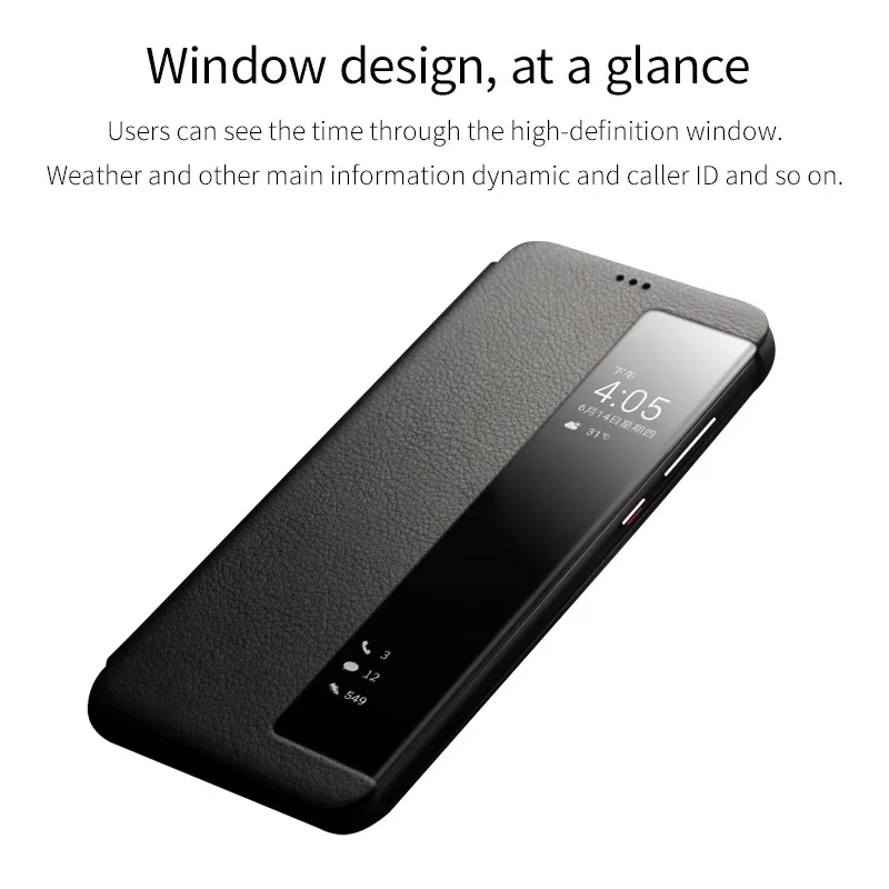 Чехол QIALINO из натуральной кожи с откидной крышкой и окном для Huawei Ascend P20 Smart View