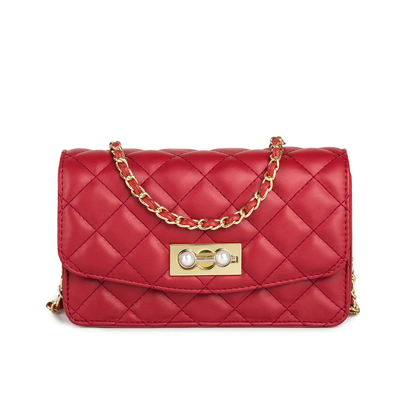 Женская сумка мессенджер белая красная с цепочкой и жемчугом|Сумки ручками| |