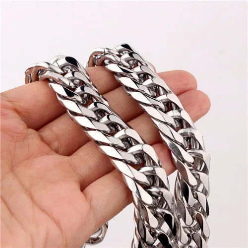Silver 16mm Изготовленный На Заказ Длина 16/19/21 мм Ширина тяжелый серебряный кроя кубинской 316L Нержавеющая сталь Для Мужчин's Цепочки и ожерелья или браслет 7 ''-40'' - Окраска металла: Silver 16mm
