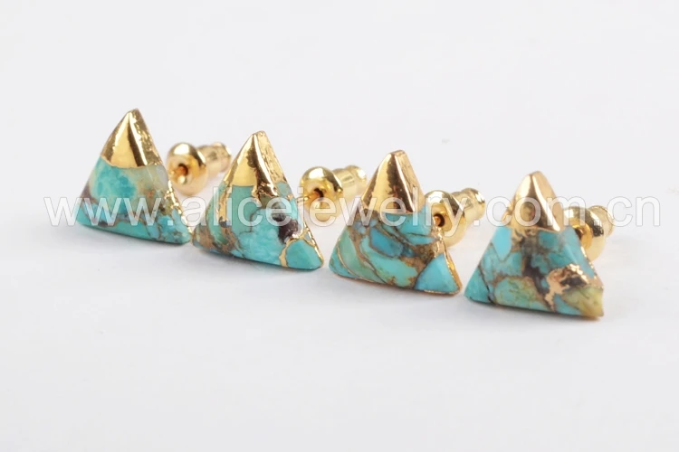 BOROSA 5 пар Boho Studs ISES шпильки 10 мм Позолоченные квадратные круглые треугольные натуральные бирюзовые серьги ручной работы подарки для леди G1723