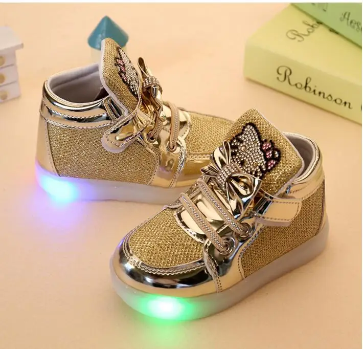 Children Shoes 2020 New Autumn Fashion Rhinestone LED Girls Princess Cute Casual with Light Sport Kids Sneakers | Детская одежда и