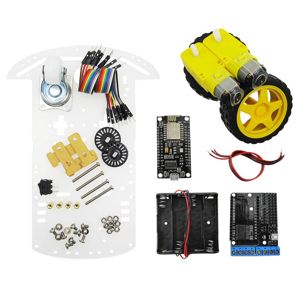 

2wd rc wifi smart car kit L293D by ESP-12E for esp8266 esp 12e diy rc toy remote control by phone Lua nodeMCU+motor shield+car