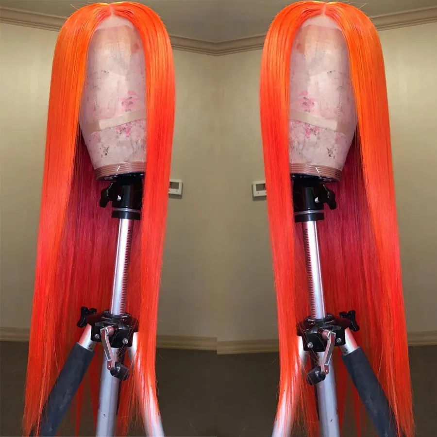Индивидуальные оранжевые кружевные передние человеческие волосы парики