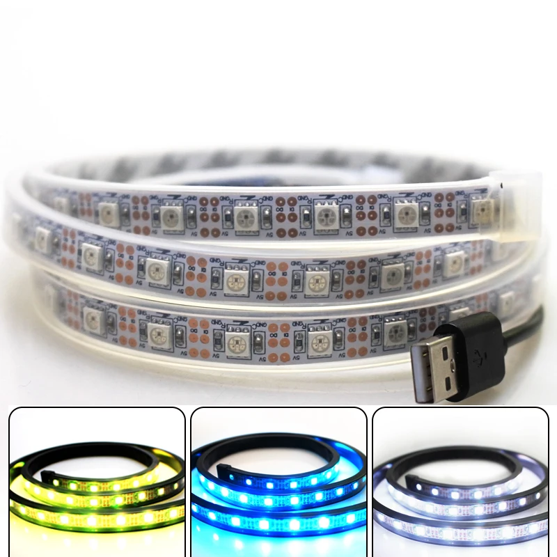 1 м USB Светодиодные ленты светильник WS 2812 60led 60IC встроенный контроллер Сменные