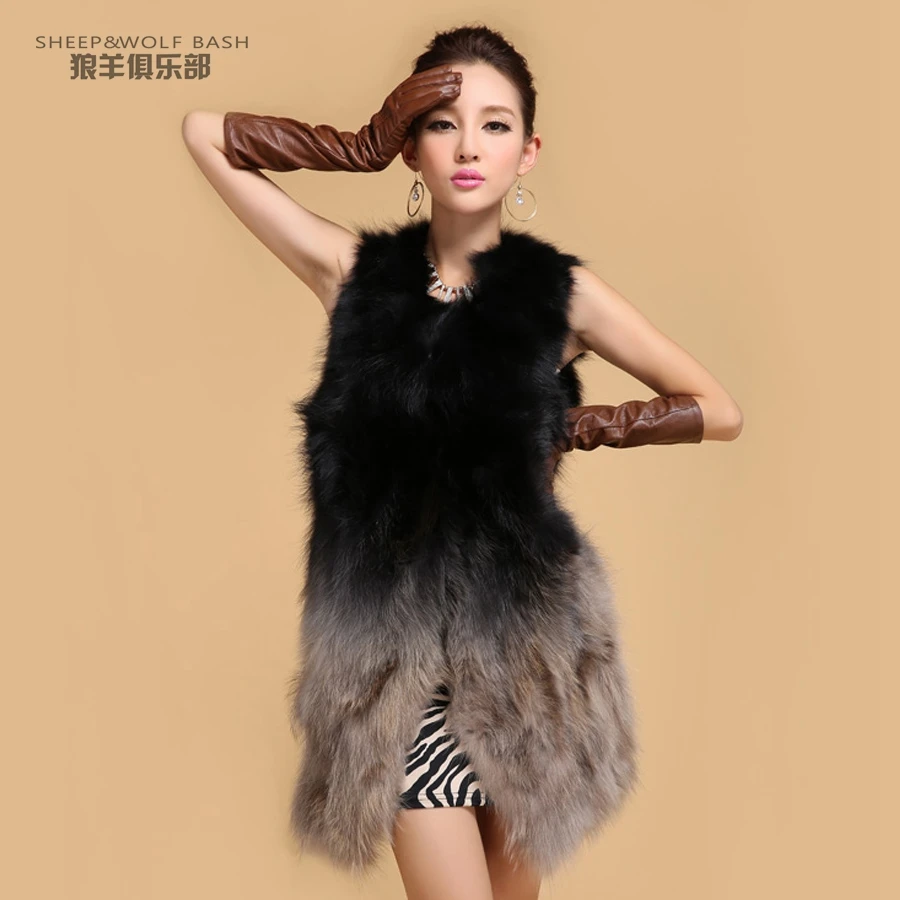 Autumn Winter Tie-Dyed Women's Real Natural Raccoon Fur Vest Lady Slim Waistcoat Female Gilet VF0236 | Женская одежда