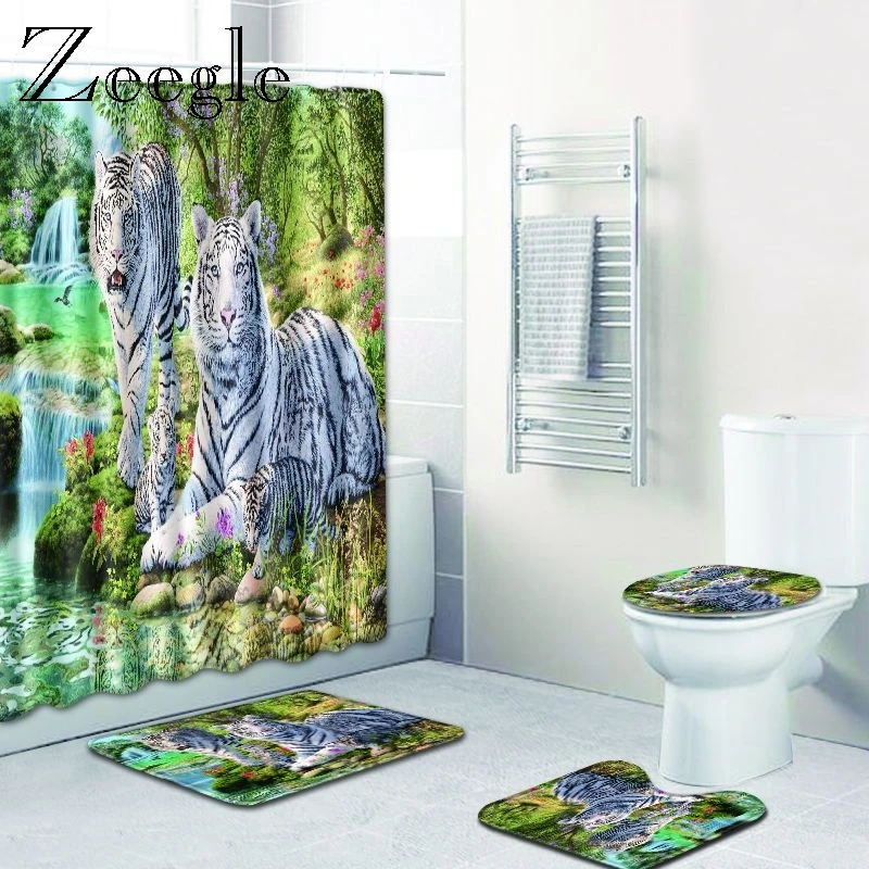 

Zeegle Tiger Pattern Bathroom Mats Washable and Absorbent Soft Carpets Microfiber Rug Shower Mat Non Sip Floor Mat Toilet Rugs