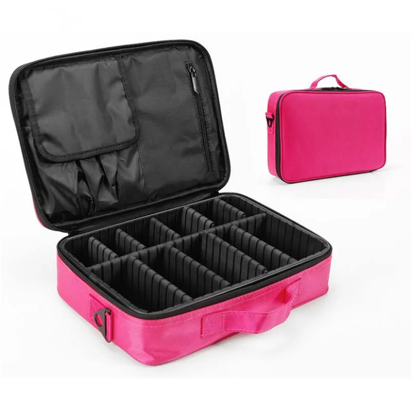 Small hotpink 2layer Косметичка, органайзер, профессиональный макияж, коробка для художника, большая сумка, узор для ногтей, полупостоянная коробка для инструментов, прозрачная косметичка - Цвет: Small hotpink 2layer