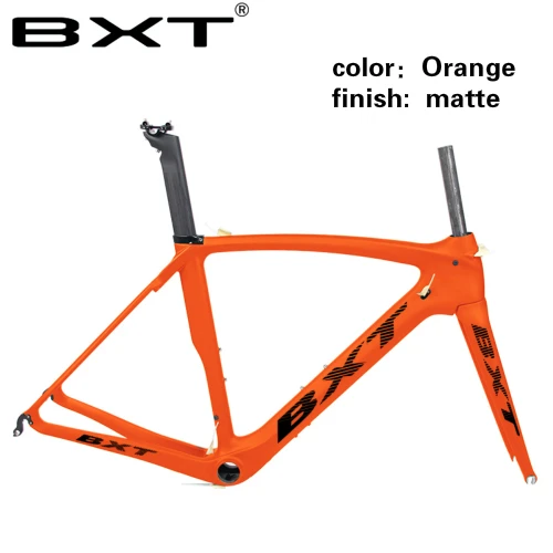 orange BXT бренд T800 углеродистая рама для дорожного велосипеда V тормоз карбоновая рама для шоссейного велосипеда Рама+ вилка+ подседельная трубка зажим - Цвет: orange