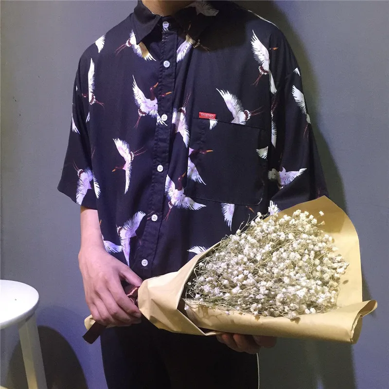 Блузка с принтом журавлей в стиле Харадзюку из Южной Кореи ulzzang новая модная