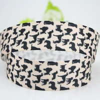 free shipping 1 inch cute black dog printed polyester grosgrain ribbon 25mm gift packing tape handmade crafts ribbons