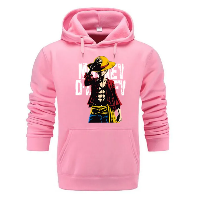 pink Толстовка с капюшоном для мужчин из японского аниме, толстовки для мужчин s The пиратский король Луффи, толстовка с капюшоном, осенне-зимний флисовый пуловер, Молодежный - Цвет: pink