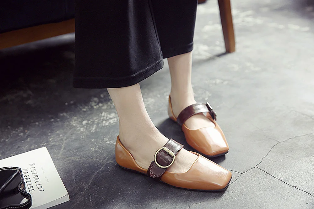 Fashion Style 2017 Women Flats Comfortable Ladies Shoes Square Toe Women's Slip-on Buckle Casual Girls Footwear Wholesale | Обувь