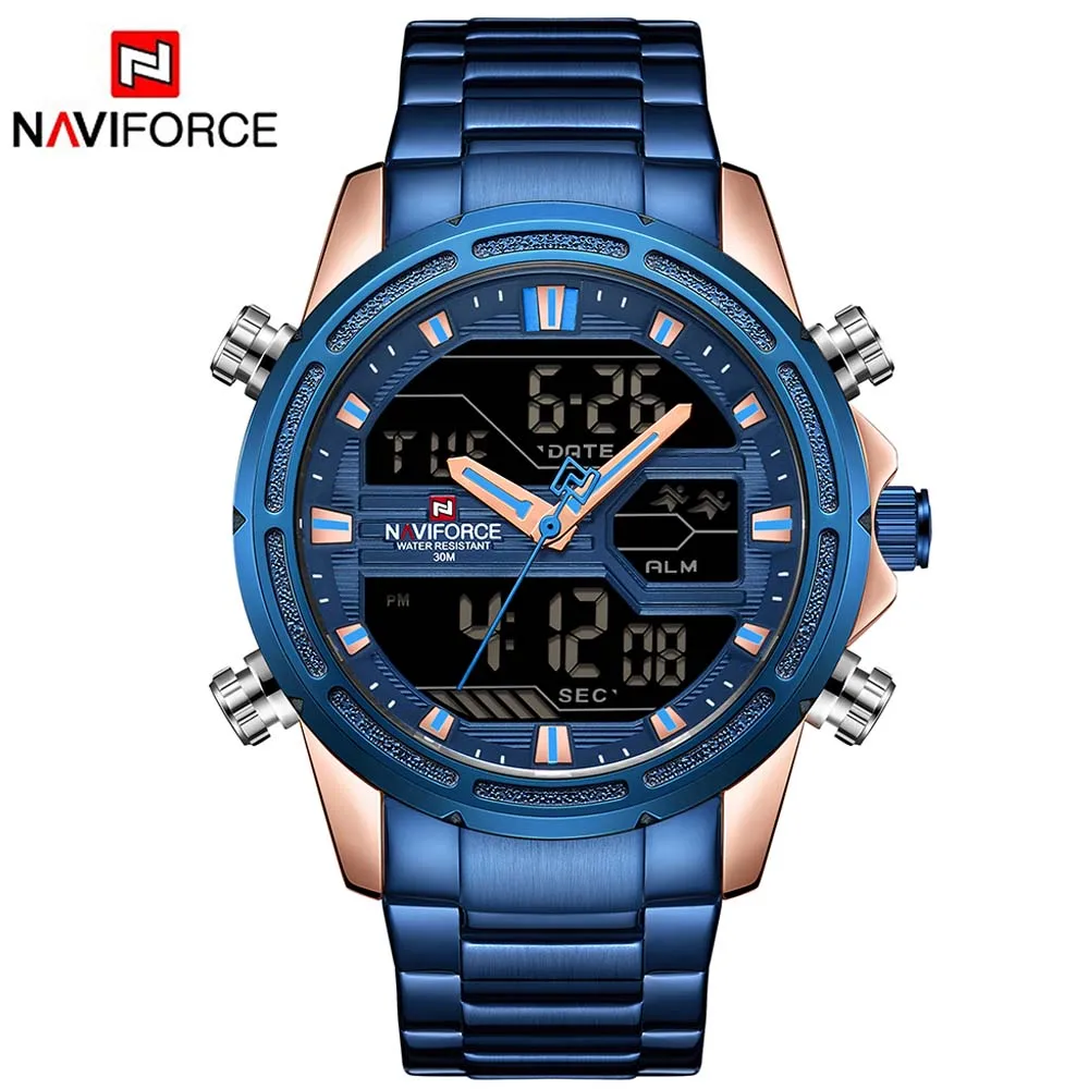 Часы наручные NAVIFORCE Мужские кварцевые Брендовые спортивные светодиодные
