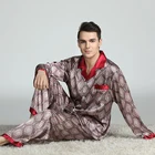 Пижамный комплект Мужской Атласный с длинным рукавом, Роскошный дизайнерский Шелковый комплект для сна, Twp пижама с принтом, размеры от L до 3XL