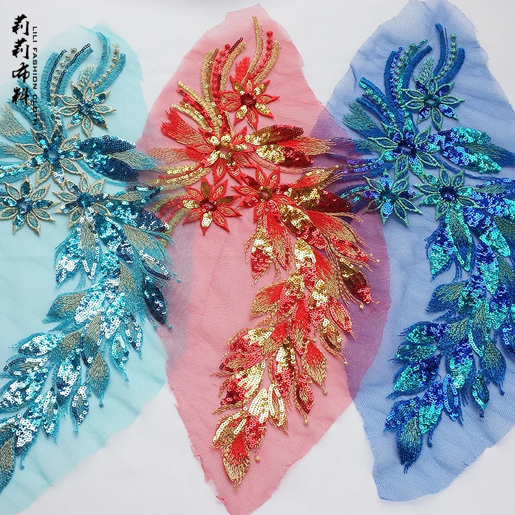 Сетчатые блестки вышивка Блестки цветок Стразы Хвост ткань аппликация Чонсам