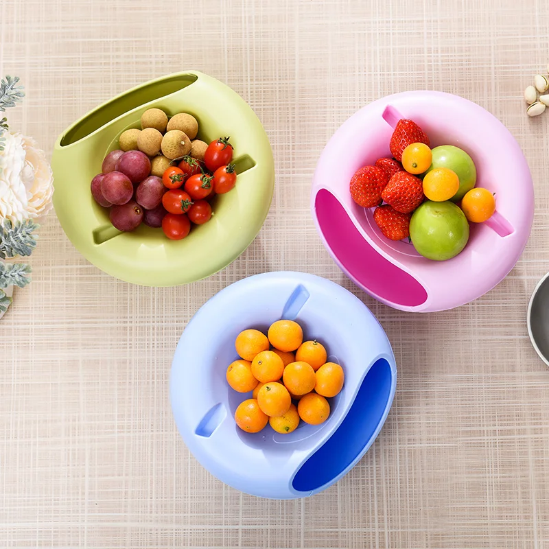 2017 Multifunctional Circular Plastic Double Deck Snacks Food Fruit Storage Box Dish Tabletop Grocerie Plate Organizer | Дом и сад