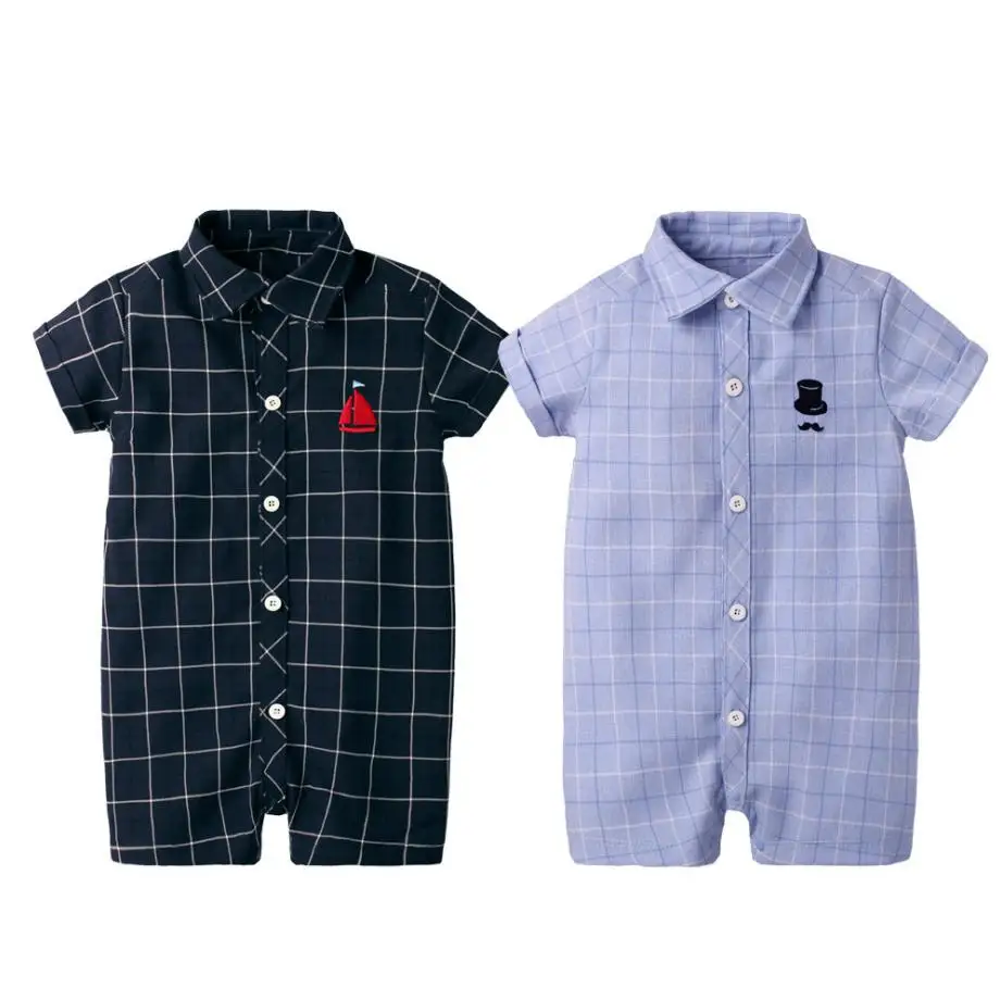 

0-24M Baby Boys Clothes Infant Jumpsuits Romper 2019 Summer New Newborn Gentleman Plaid Shirt Romper For Toodler Y764 Free Ship