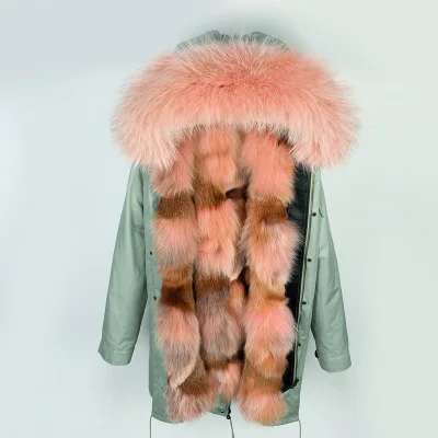 4 OFTBUY, зимняя женская куртка, натуральный мех, пальто, свободный воротник из меха енота, волчий мех, длинная парка, верхняя одежда, высокое качество - Цвет: 4