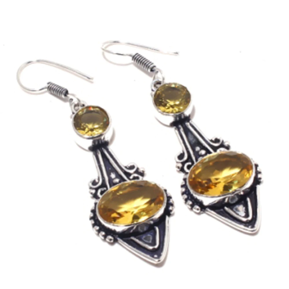 

Citrines Earrings Silver Overlay over Copper ,58mm, E4016