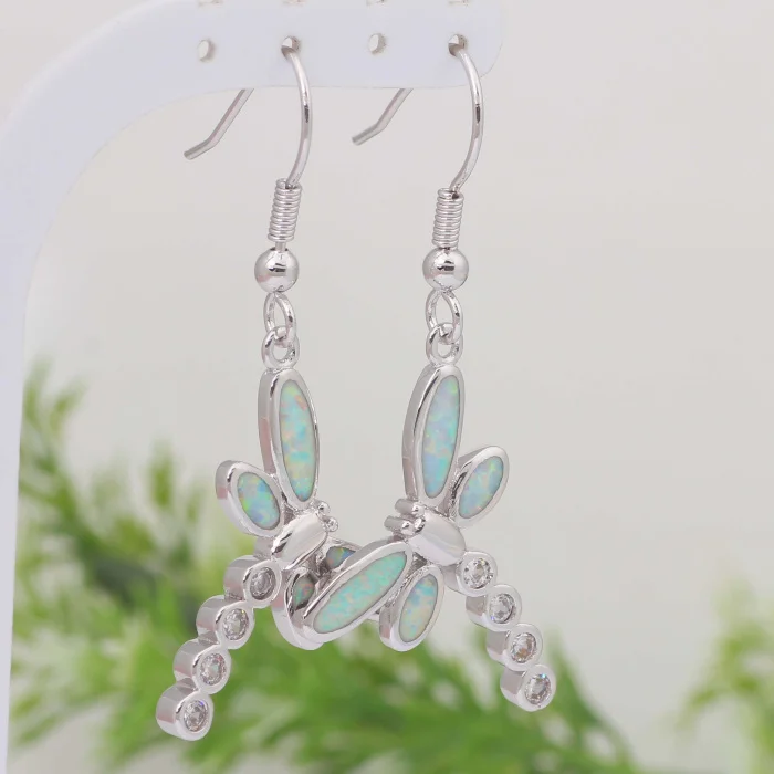 Женские серьги в виде стрекозы с белым опалом и фианитом | Украшения аксессуары