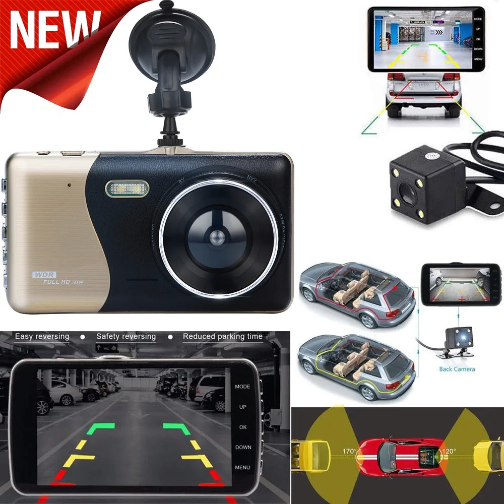 4 &quotLCD IPS Двойной объектив Автомобильный видеорегистратор FHD 1080P камера для