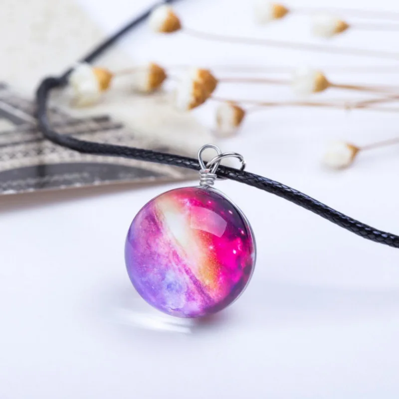 Women galaxy necklace Glass Ball Pendant Choker New Design Luminous Stars For Gift Party Jewelry Rope Chain | Украшения и