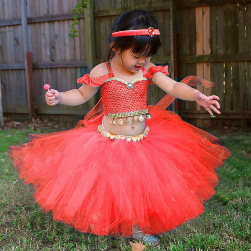 Princess Aladdin Jasmine Cosplay Tutu Dress With Matching Bow Red Lace Girl Birthday Party Dance Dresses Halloween Costume 1-14Y | Детская