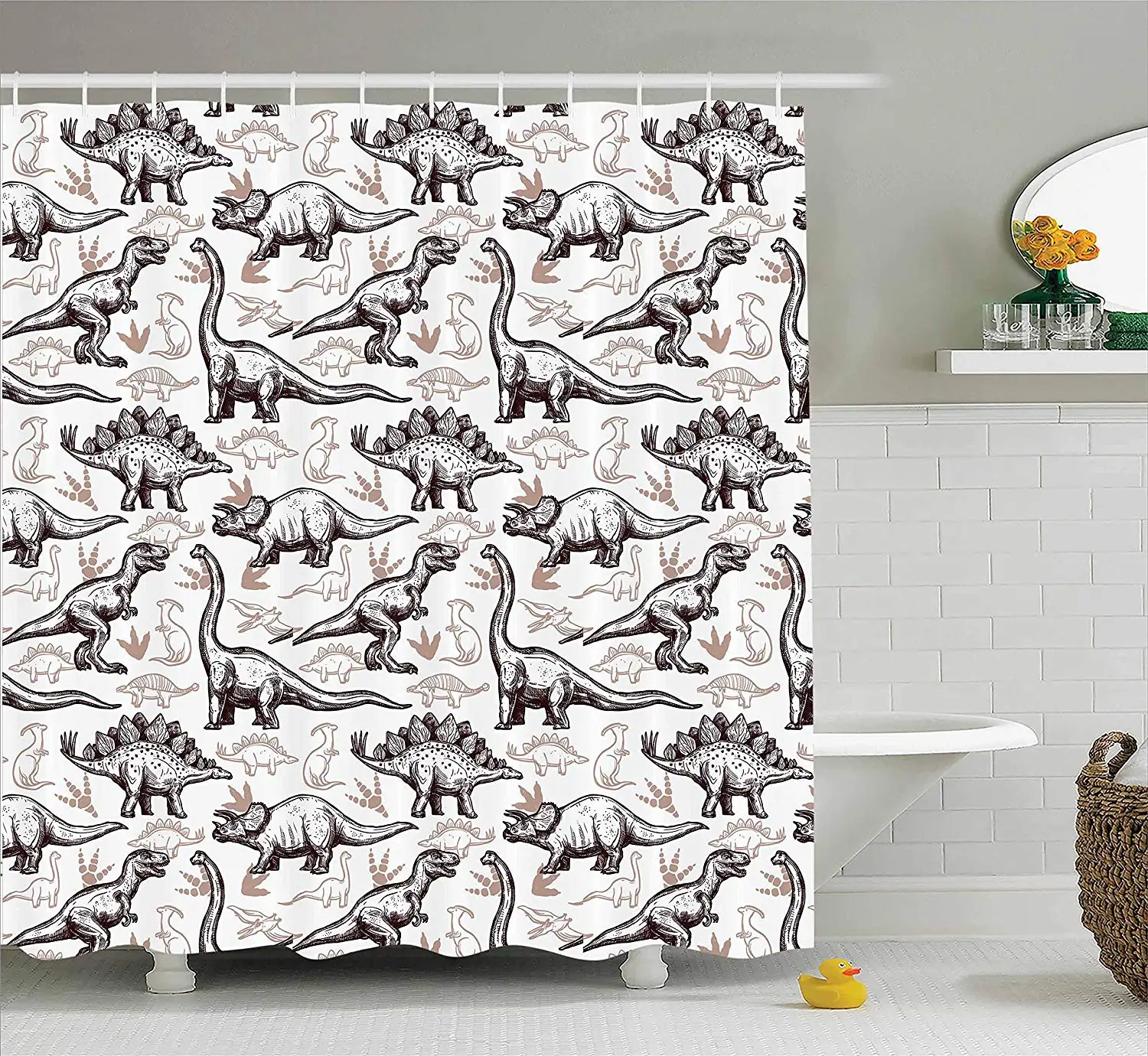 Занавеска для душа в виде динозавра домашний декор следы рисунки стиле каракули