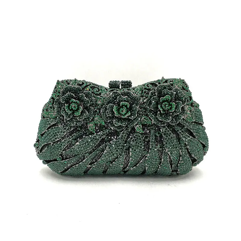Color 8 green Luxury Bridal party purse women evening party handbag fashion diamonds wedding crystal clutches rose flower crystal purses - Цвет: Color 8 green