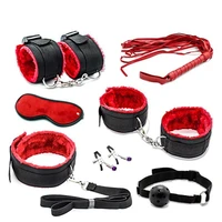 new sexy 7 pcsset kit fetish sex bondage sex toys for couples nipple clamps foot handcuff ball gag whip collar eye mask
