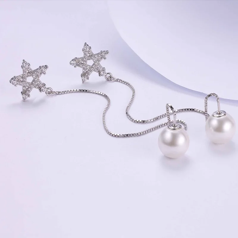 OMHXZJ оптовая продажа Модные женские длинные белые серьги из стерлингового