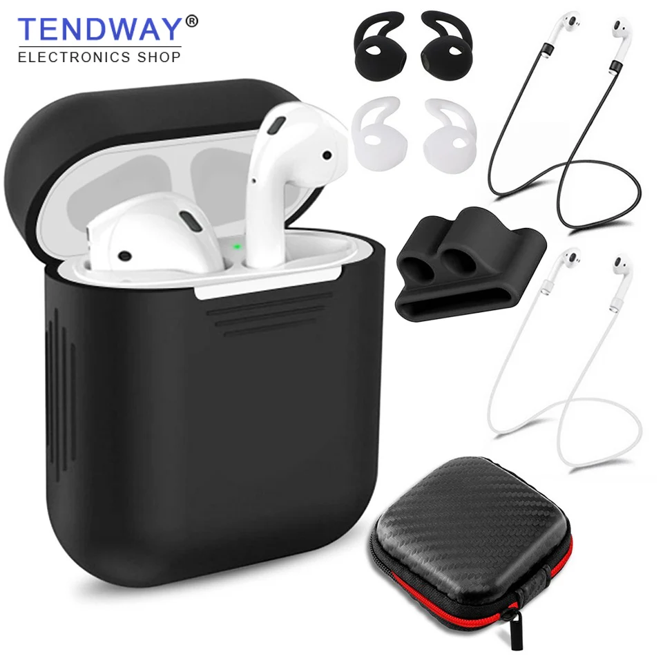 Tendway 7 pcs/set Silicone Case for Apple AirPods Protective Cover Pouch &amp Anti Lost Strap Ear Hooks Earphone wings | Электроника