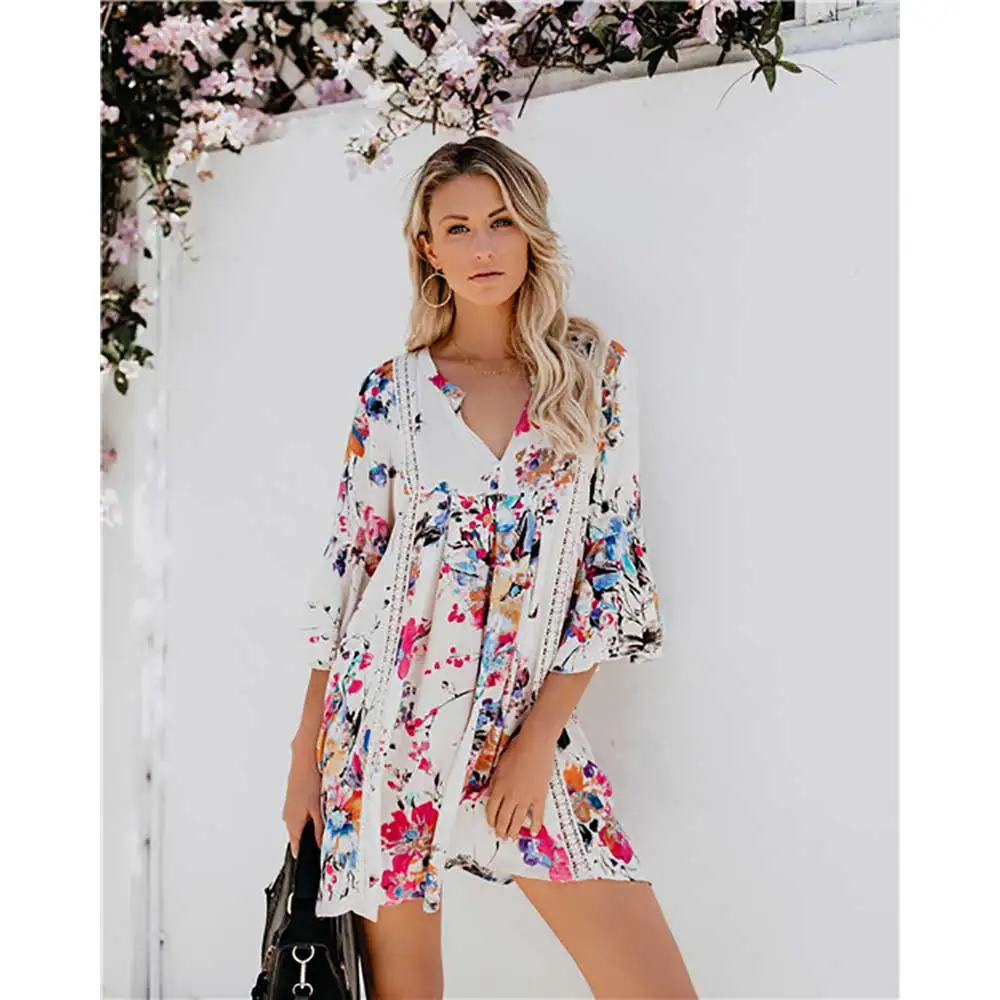 Пляжное платье туника для женщин кафтан новинка 2021 рубашка с принтом длинный