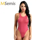 Женский прозрачный купальник, цельный гимнастический боди с высоким вырезом, трико, нижнее белье, прозрачный купальник