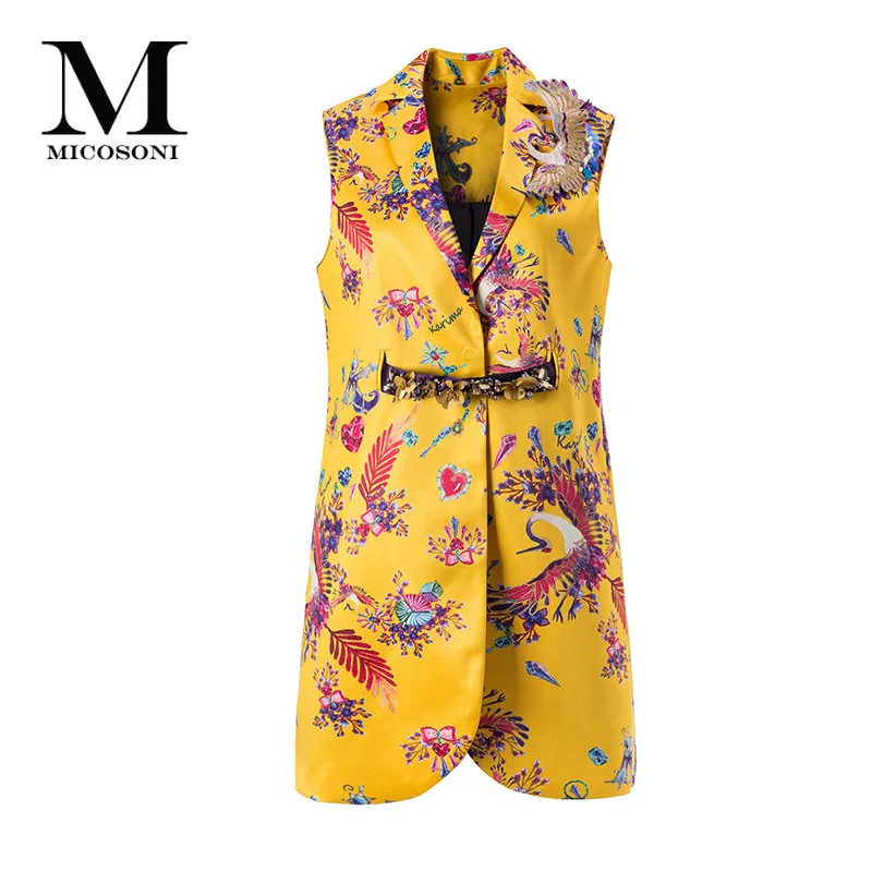 Высокое качество подиумная Мода Феникс цветок печать Кнопка Длинный жилет с