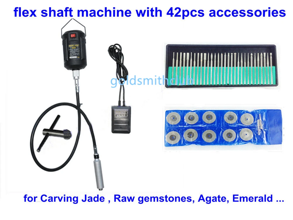 Flex Shaft Machine Dental Grinding Tool Power Tools for Carving Jade Raw gemstones Agate Emerald with 42pcs Accessories