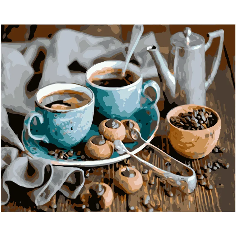 Кофе печенье натюрморт DIY Цифровая живопись по номерам Современная Картина на