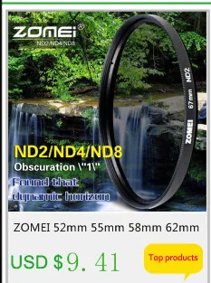 ZOMEI 52 мм 55 мм 58 мм 62 мм 67 мм 72 мм 77 мм 82 мм нейтральная плотность ND2 ND4 ND8 ND фильтр для объектива Canon Nikon Olympus Pentax Hoya