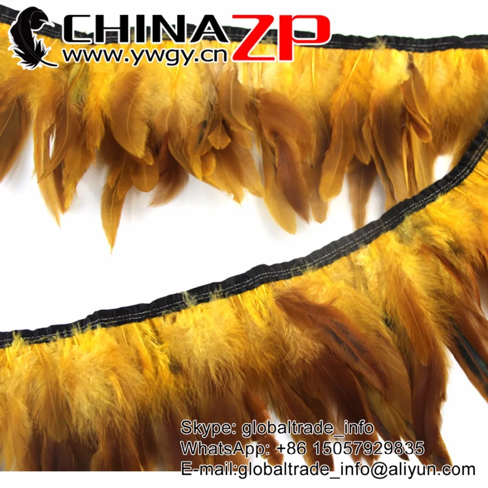 

Wholesale and Retail 10yards/lot from CHINAZP Factory Top Quality Dyed Golden Rooster Half Bronze Schlappen Feather Trim