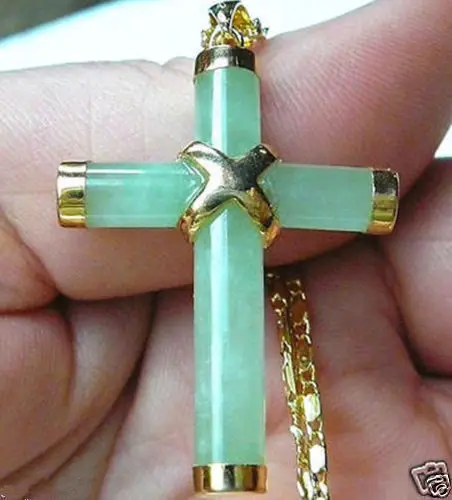 Free shipping Quality Fashion Picture&gt Luck jewelry new GP Light Green gem Cross Pendant Necklace | Украшения и аксессуары