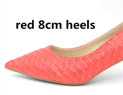 red 8cm heels Buono Scarpe пикантные женские слипоны туфли на высоком каблуке женские туфли-лодочки со змеиным узором тонком туфли-лодочки на каблуке Острый носок Для женщин hothigh каблуки Size32~ 46EU - Цвет: red 8cm heels